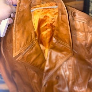 MENS VINTAGE BROWN LEATHER TRENCH COAT GREAT COND